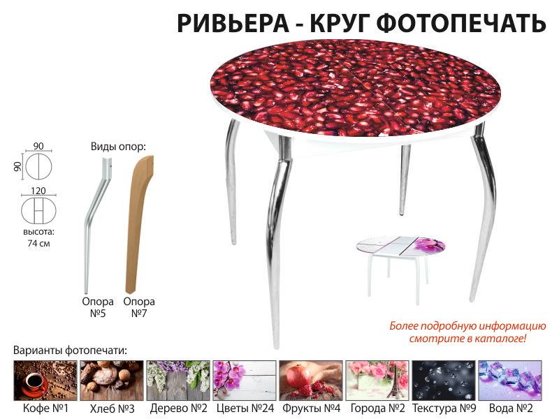 стол обеденный ривьера круг фотопечать в Челябинске