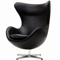 кресло с подлокотниками arne jacobsen style egg chair черное в Челябинске