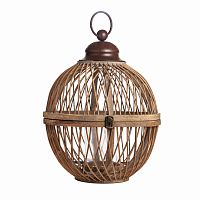 подсвечник-фонарь круглый деревянный большой со стеклом bamboo, 40 см в Челябинске
